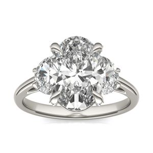 3 3/4 CTW Oval HOLYCOME Lab Grown Diamond Half Moon Accented Engagement Ring 14K White Gold
