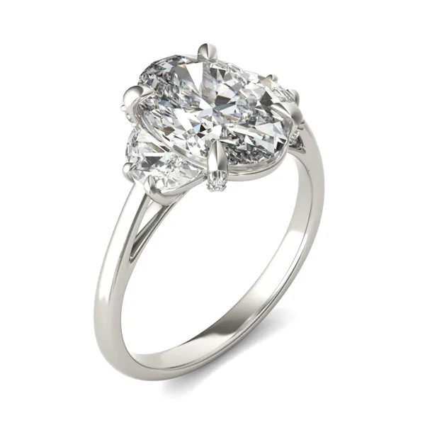 3 3/4 CTW Oval HOLYCOME Lab Grown Diamond Half Moon Accented Engagement Ring 14K White Gold
