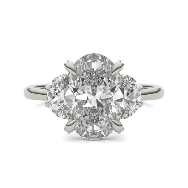 3 3/4 CTW Oval HOLYCOME Lab Grown Diamond Half Moon Accented Engagement Ring 14K White Gold