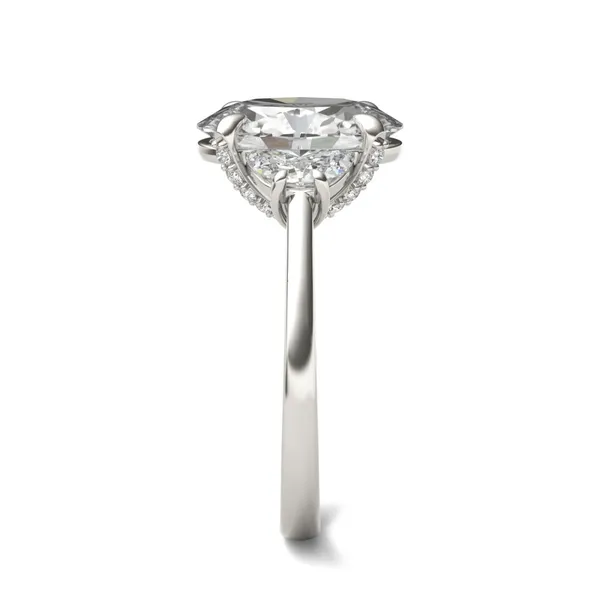 3 3/4 CTW Oval HOLYCOME Lab Grown Diamond Half Moon Accented Engagement Ring 14K White Gold