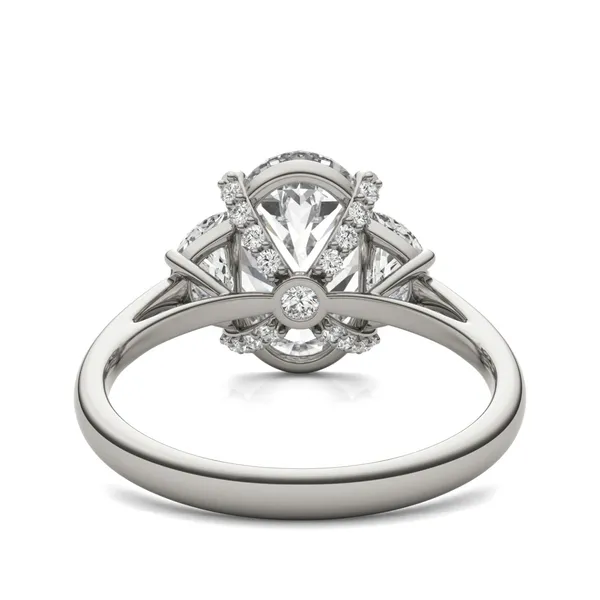 3 3/4 CTW Oval HOLYCOME Lab Grown Diamond Half Moon Accented Engagement Ring 14K White Gold