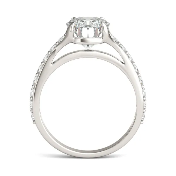 3.01 CTW DEW Elongated Oval HOLYCOME Moissanite Cathedral Solitaire with Side Accents Ring 14K White Gold