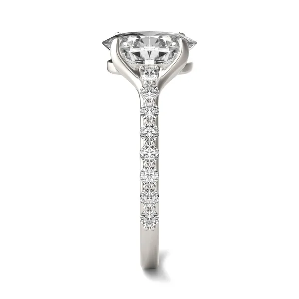 3.01 CTW DEW Elongated Oval HOLYCOME Moissanite Cathedral Solitaire with Side Accents Ring 14K White Gold