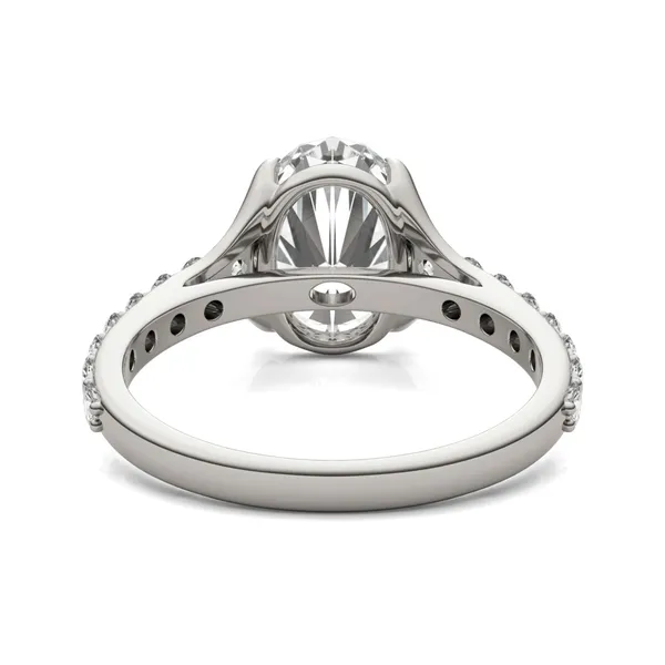 3.01 CTW DEW Elongated Oval HOLYCOME Moissanite Cathedral Solitaire with Side Accents Ring 14K White Gold