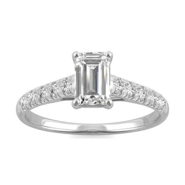 HOLYCOME 1.26CTW Emerald Colorless Moissanite Solitaire with Side Accents Engagement Ring in 14K White Gold
