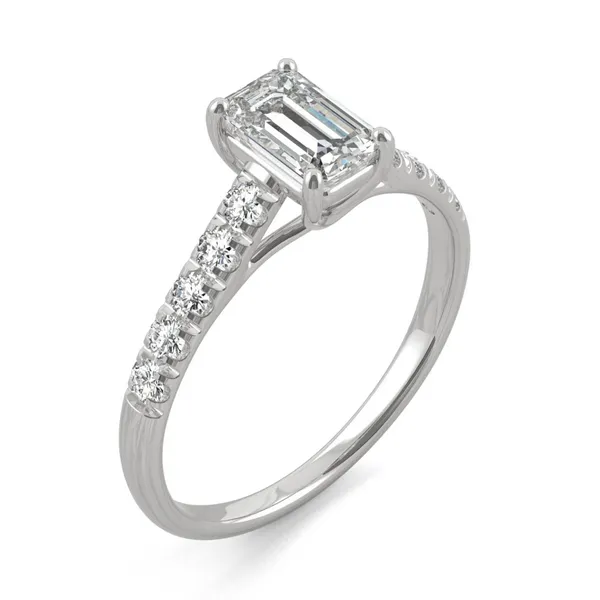 HOLYCOME 1.26CTW Emerald Colorless Moissanite Solitaire with Side Accents Engagement Ring in 14K White Gold