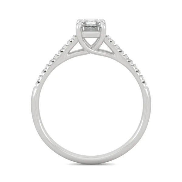 HOLYCOME 1.26CTW Emerald Colorless Moissanite Solitaire with Side Accents Engagement Ring in 14K White Gold