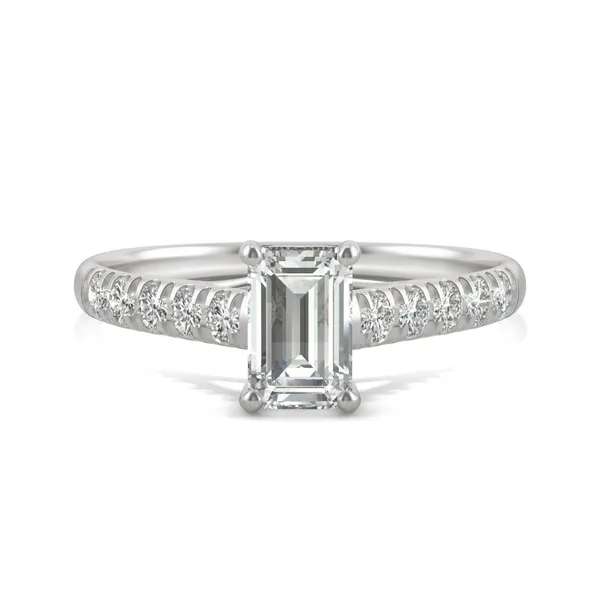 HOLYCOME 1.26CTW Emerald Colorless Moissanite Solitaire with Side Accents Engagement Ring in 14K White Gold