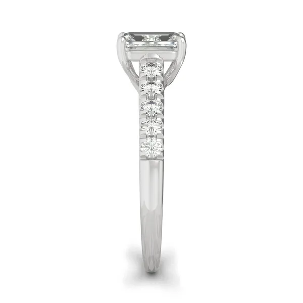 HOLYCOME 1.26CTW Emerald Colorless Moissanite Solitaire with Side Accents Engagement Ring in 14K White Gold
