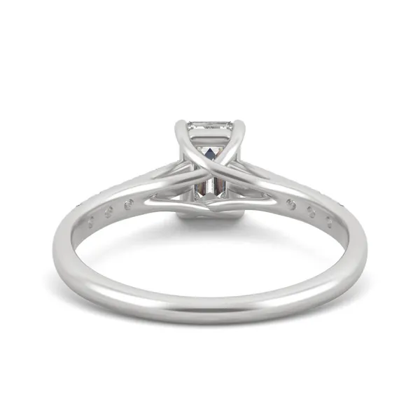 HOLYCOME 1.26CTW Emerald Colorless Moissanite Solitaire with Side Accents Engagement Ring in 14K White Gold