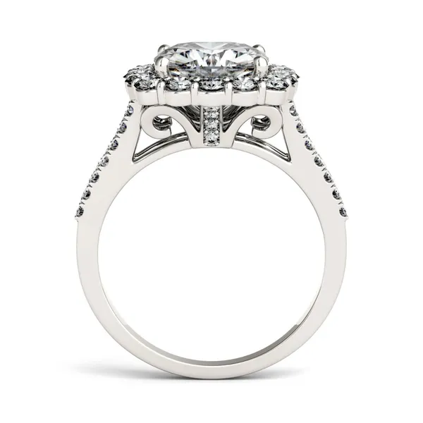 4.26 CTW DEW Cushion HOLYCOME Moissanite Split Shank Engagement Ring in 14K White Gold