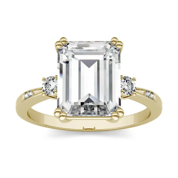 3.69 CTW DEW Emerald HOLYCOME Moissanite Solitaire with Side Accents Engagement Ring in 14K Yellow Gold