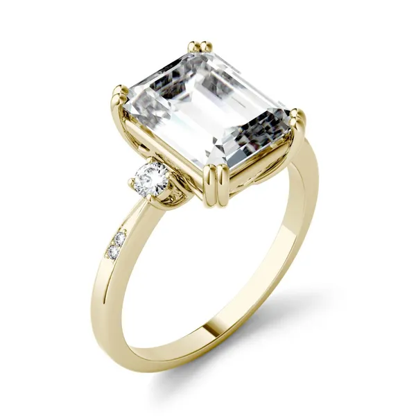 3.69 CTW DEW Emerald HOLYCOME Moissanite Solitaire with Side Accents Engagement Ring in 14K Yellow Gold