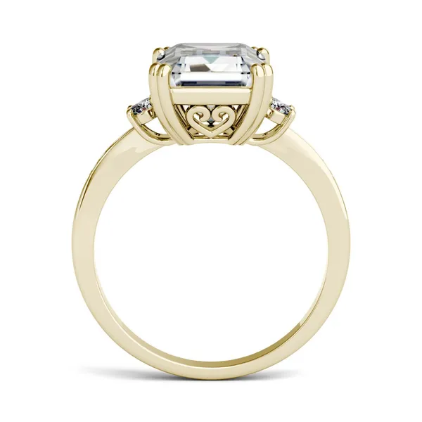 3.69 CTW DEW Emerald HOLYCOME Moissanite Solitaire with Side Accents Engagement Ring in 14K Yellow Gold