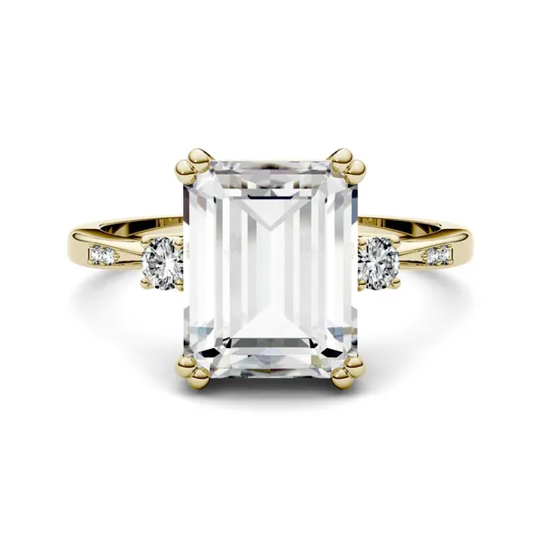 3.69 CTW DEW Emerald HOLYCOME Moissanite Solitaire with Side Accents Engagement Ring in 14K Yellow Gold