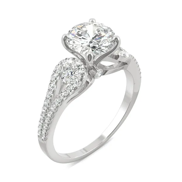 2.18 CTW DEW Round HOLYCOME Moissanite Love Knot Engagement Ring in 14K White Gold