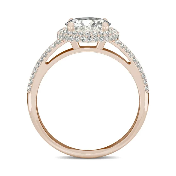 2.45 CTW DEW Round HOLYCOME Moissanite Three Row Pave Halo Ring in 14K Rose Gold