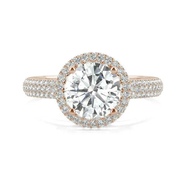 2.45 CTW DEW Round HOLYCOME Moissanite Three Row Pave Halo Ring in 14K Rose Gold