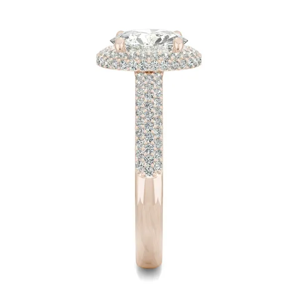 2.45 CTW DEW Round HOLYCOME Moissanite Three Row Pave Halo Ring in 14K Rose Gold