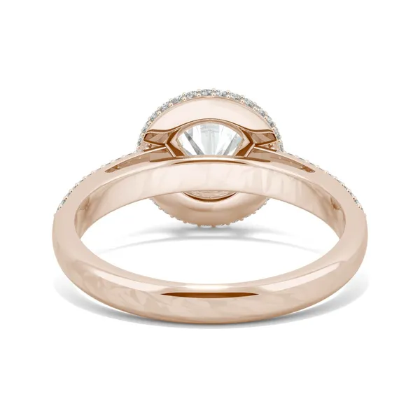 2.45 CTW DEW Round HOLYCOME Moissanite Three Row Pave Halo Ring in 14K Rose Gold