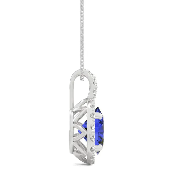 Sapphire Round Halo Pendant in 14K White Gold