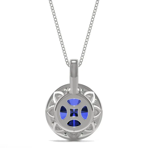 Sapphire Round Halo Pendant in 14K White Gold