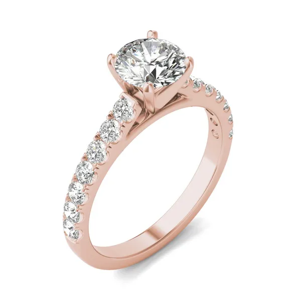 1 CTW Round HOLYCOME Lab Grown Diamond Solitaire with Side Accents Engagement Ring 18K Rose Gold