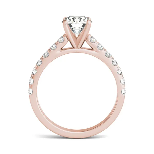 1 CTW Round HOLYCOME Lab Grown Diamond Solitaire with Side Accents Engagement Ring 18K Rose Gold