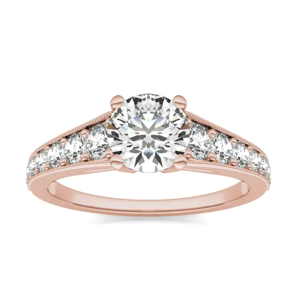 7/8 CTW Round HOLYCOME Lab Grown Diamond Milgrain Solitaire with Side Accents Engagement Ring 14K Rose Gold