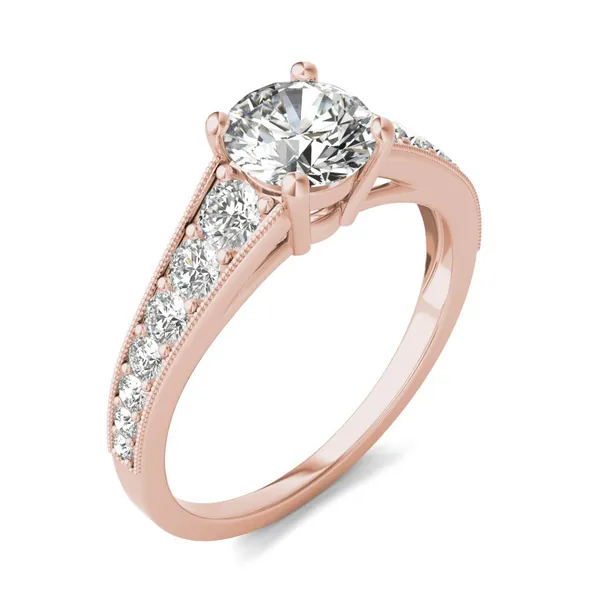 7/8 CTW Round HOLYCOME Lab Grown Diamond Milgrain Solitaire with Side Accents Engagement Ring 14K Rose Gold