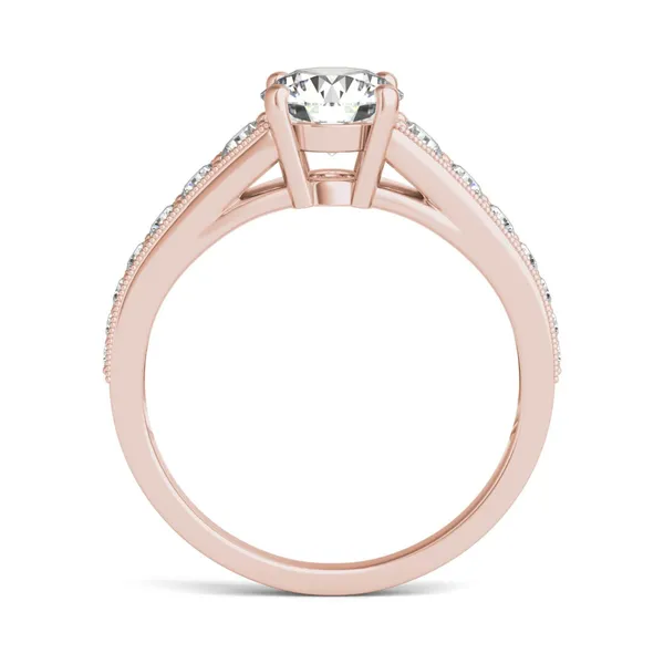 7/8 CTW Round HOLYCOME Lab Grown Diamond Milgrain Solitaire with Side Accents Engagement Ring 14K Rose Gold