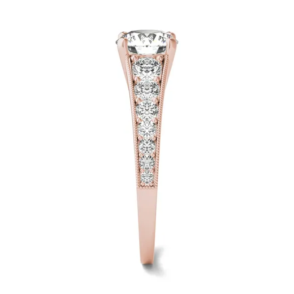 7/8 CTW Round HOLYCOME Lab Grown Diamond Milgrain Solitaire with Side Accents Engagement Ring 14K Rose Gold