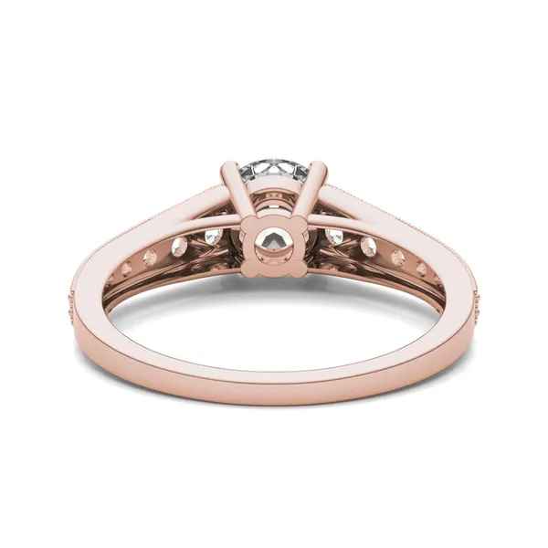 7/8 CTW Round HOLYCOME Lab Grown Diamond Milgrain Solitaire with Side Accents Engagement Ring 14K Rose Gold
