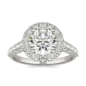 2 1/2 CTW Round Caydia Lab Grown Diamond Shared Prong Halo Engagement Ring 18K White Gold image, 2 1/2 CTW Round Caydia Lab Grown Diamond Shared Prong Halo Engagement Ring 18K White Gold
