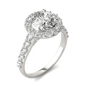 2 1/2 CTW Round Caydia Lab Grown Diamond Shared Prong Halo Engagement Ring 18K White Gold image, 2 1/2 CTW Round Caydia Lab Grown Diamond Shared Prong Halo Engagement Ring 18K White Gold
