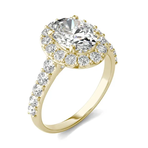 3 CTW Oval HOLYCOME Lab Grown Diamond Shared Prong Halo Engagement Ring 18K Yellow Gold