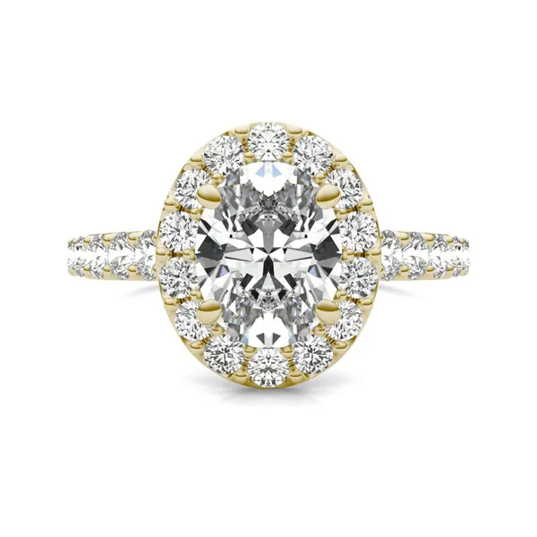 3 CTW Oval HOLYCOME Lab Grown Diamond Shared Prong Halo Engagement Ring 18K Yellow Gold