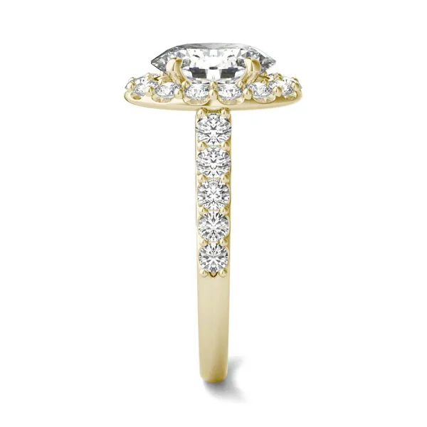 3 CTW Oval HOLYCOME Lab Grown Diamond Shared Prong Halo Engagement Ring 18K Yellow Gold