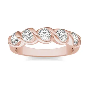 1/2 CTW Round Caydia Lab Grown Diamond Five Stone Twist Anniversary Band 14K Rose Gold image, 1/2 CTW Round Caydia Lab Grown Diamond Five Stone Twist Anniversary Band 14K Rose Gold