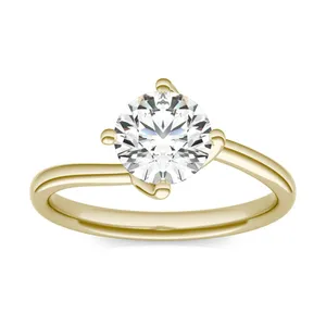 1 CTW Round Caydia Lab Grown Diamond Twisted Gallery Solitaire Engagement Ring 14K Yellow Gold image, 1 CTW Round Caydia Lab Grown Diamond Twisted Gallery Solitaire Engagement Ring 14K Yellow Gold