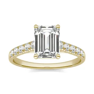 2.05 CTW DEW Emerald Forever One Moissanite Cathedral Accented Engagement Ring in 14K Yellow Gold image, 2.05 CTW DEW Emerald Forever One Moissanite Cathedral Accented Engagement Ring in 14K Yellow Gold