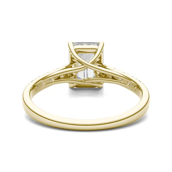 2.05 CTW DEW Emerald HOLYCOME Moissanite Cathedral Accented Engagement Ring in 14K Yellow Gold