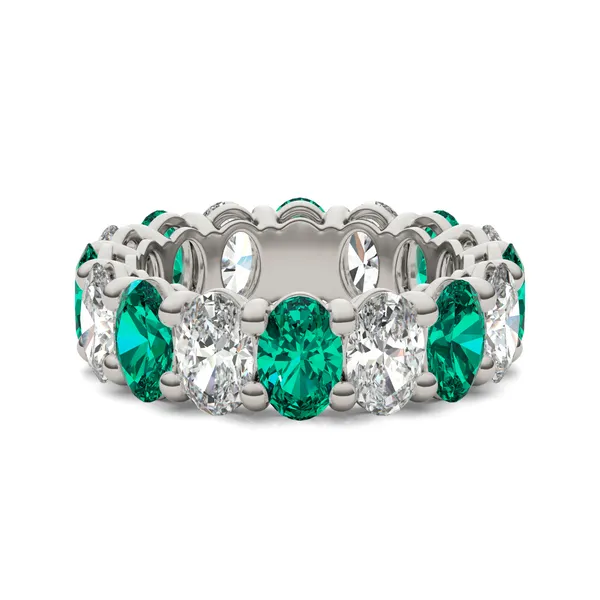 Oval Alternating Basket Emerald Eternity Band