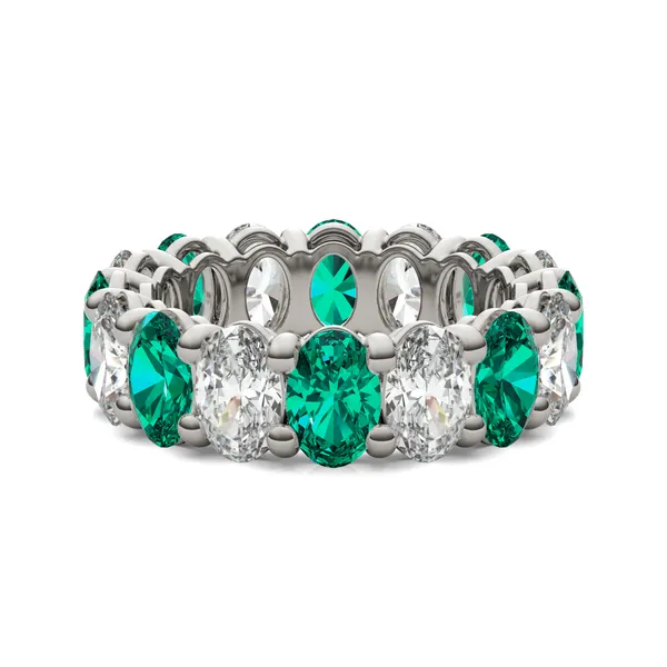 Oval Alternating Basket Emerald Eternity Band