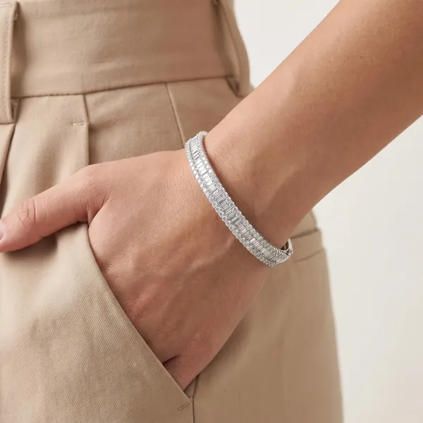 Baguette and Round Diamond Bangle Bracelet Essentials