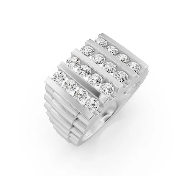 Four Row Round Channel Set Wedding Band