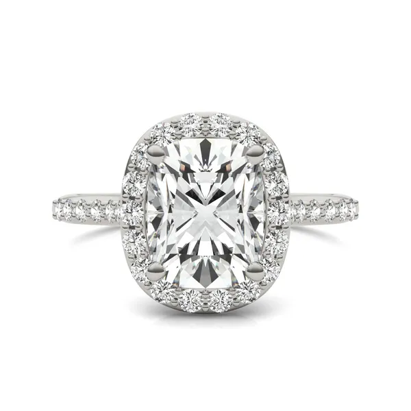 Elongated Cushion Signature Accented Halo Engagement Ring
