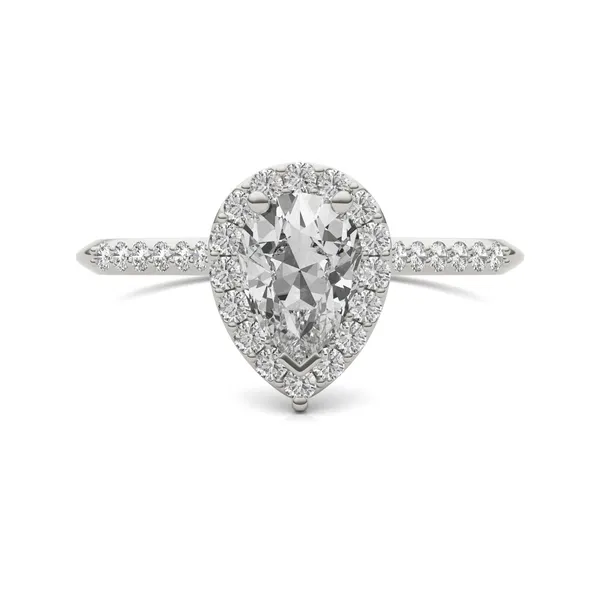 Pear Signature Accented Halo Engagement Ring