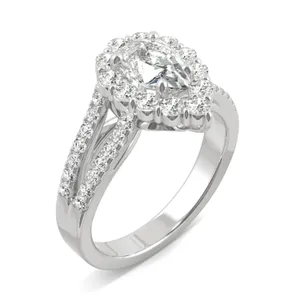 Pear Signature Split Shank Accented Halo Engagement Ring image, Pear Signature Split Shank Accented Halo Engagement Ring