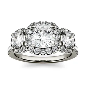 Cushion Three Stone Accented Halo Engagement Ring image, Cushion Three Stone Accented Halo Engagement Ring